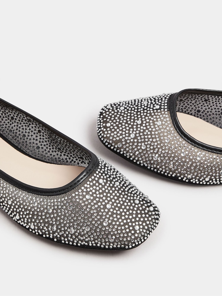 Yours Curve Black Wide Fit Mesh Diamante Ballet Pumps - Image 5 of 5 Yours Curve Black Wide Fit Mesh Diamante Ballet Pumps - Image 5 of 5