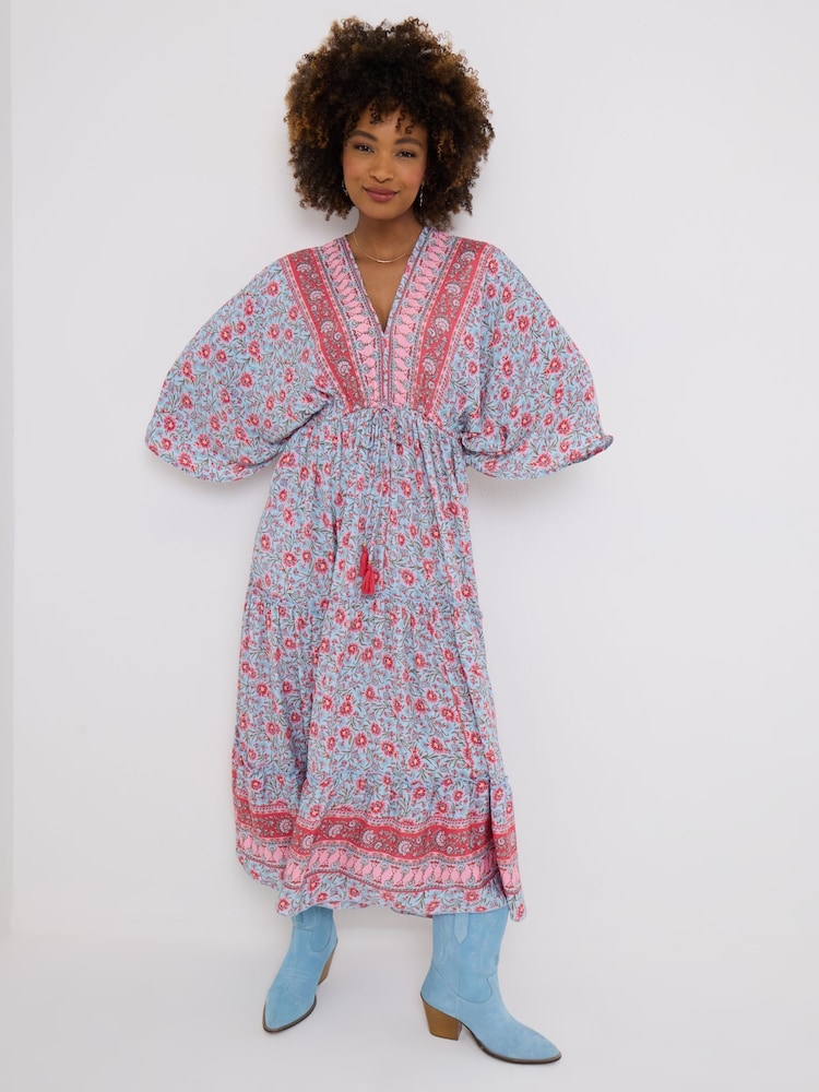 Joe Browns Blue Petite Floral Print Tiered Kimono Maxi Dress - Image 1 of 5