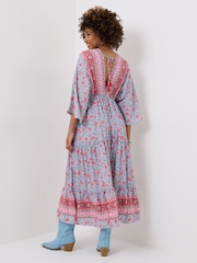 Joe Browns Blue Petite Floral Print Tiered Kimono Maxi Dress - Image 2 of 5