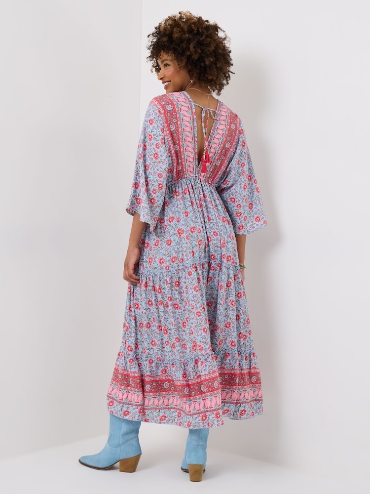Joe Browns Blue Petite Floral Print Tiered Kimono Maxi Dress - Image 2 of 5