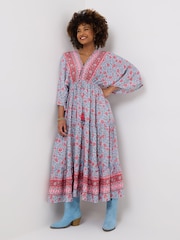 Joe Browns Blue Petite Floral Print Tiered Kimono Maxi Dress - Image 3 of 5