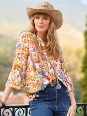 Joe Browns Cream Bird Print Embroidered Top - Image 1 of 7