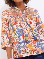 Joe Browns Cream Bird Print Embroidered Top - Image 6 of 7