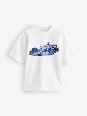White/Blue Car Print Short Sleeves T-Shirt - Image 1 of 1
