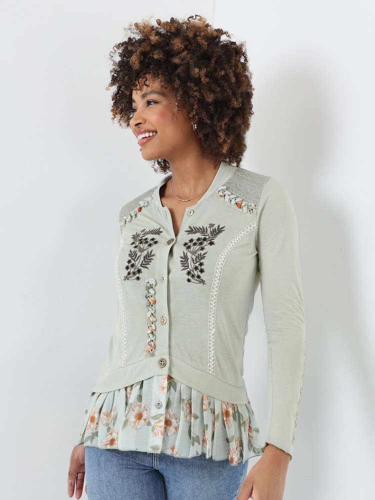 Joe Browns Green Floral Embroidered Jersey Top - Image 1 of 5