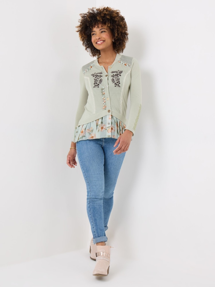 Joe Browns Green Floral Embroidered Jersey Top - Image 2 of 5