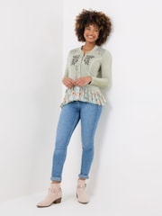 Joe Browns Green Floral Embroidered Jersey Top - Image 3 of 5