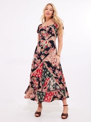 Joe Browns Black Petite Flowy Patchwork Maxi Dress - Image 3 of 7