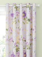Dreams & Drapes Lilac Flourette Lined Pair of Eyelet Curtains - Image 2 of 3