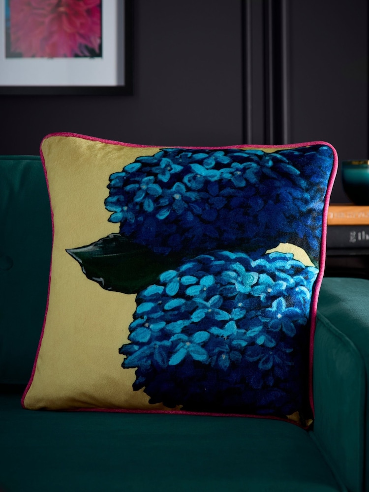 Laurence Llewelyn-Bowen Lime Hiyah Hydrangea Velvet Filled Cushion - Image 1 of 3