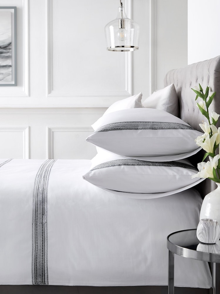 Appletree Black Embroidered Bands Embroidered Duvet Cover Set - Image 1 of 2 Appletree Black Embroidered Bands Embroidered Duvet Cover Set - Image 1 of 2