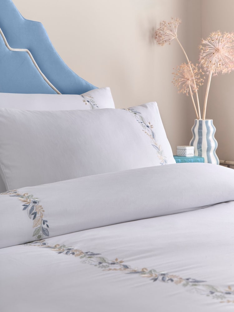 Appletree White Julianna Embroidery 100% Cotton Duvet Cover Set - Image 2 of 5