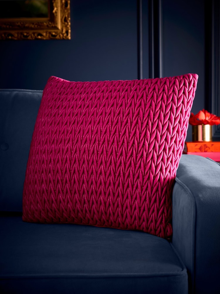 Laurence Llewelyn-Bowen Fuchsia Amory Velvet Filled Cushion - Image 1 of 4