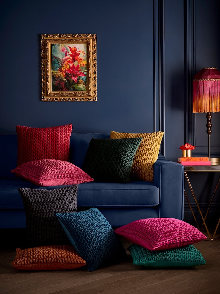 Laurence Llewelyn-Bowen Fuchsia Amory Velvet Filled Cushion - Image 4 of 4