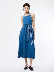French Connection Blue Zaves Chambray Halter Neck 100% Cotton Dress - Image 1 of 5