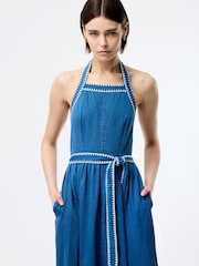 French Connection Blue Zaves Chambray Halter Neck 100% Cotton Dress - Image 3 of 5