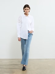 French Connection White Lina Crochet Mix 100% Cotton Shirt - Image 1 of 4