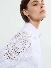 French Connection White Lina Crochet Mix 100% Cotton Shirt - Image 3 of 4