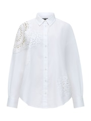 French Connection White Lina Crochet Mix 100% Cotton Shirt - Image 4 of 4