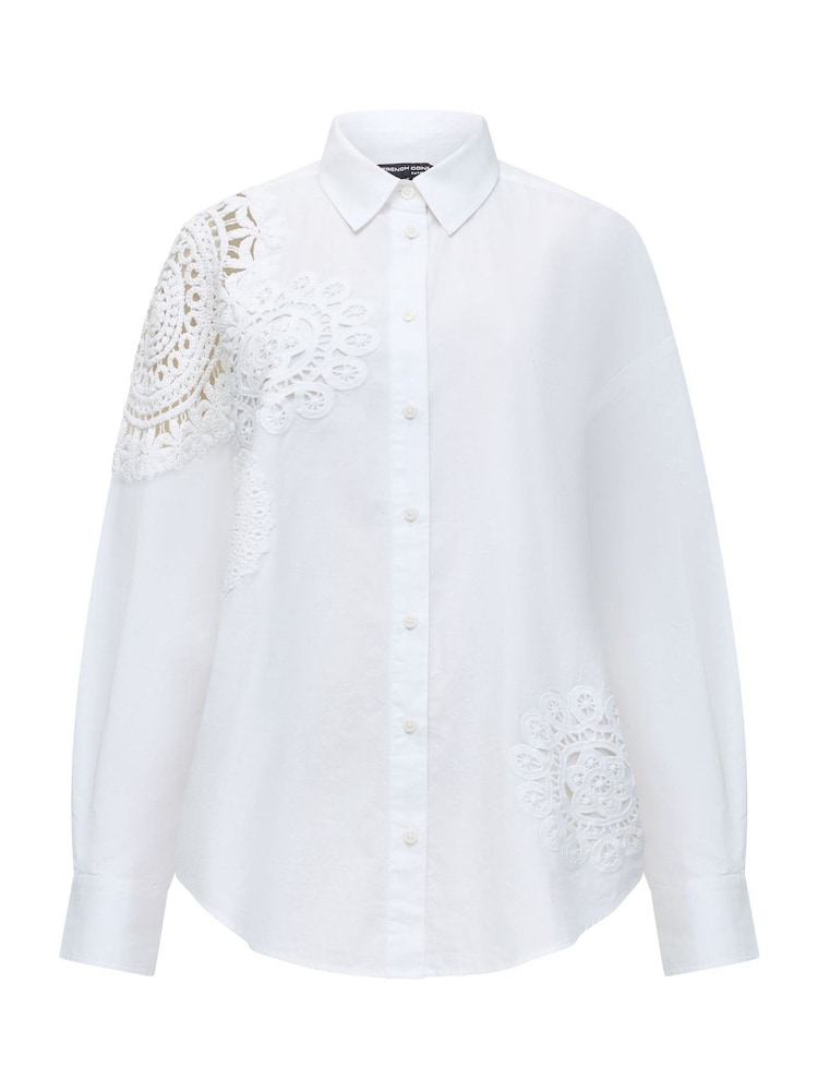 French Connection White Lina Crochet Mix 100% Cotton Shirt - Image 4 of 4