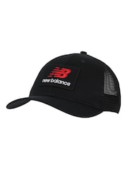 New Balance Black Stacked Patch Logo Trucker 100% Cotton Hat - Image 1 of 3