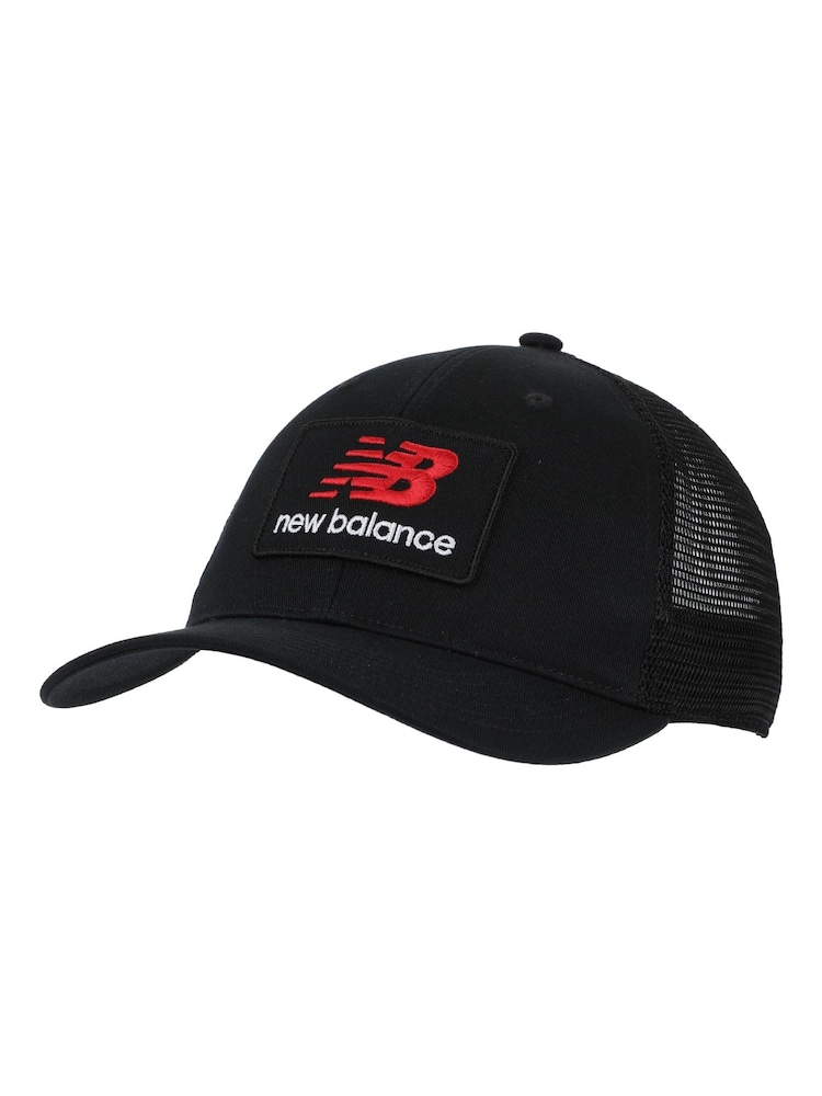 New Balance Black Stacked Patch Logo Trucker 100% Cotton Hat - Image 1 of 3