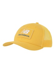 New Balance Yellow Stacked Patch Logo Trucker 100% Cotton Hat - Image 1 of 3