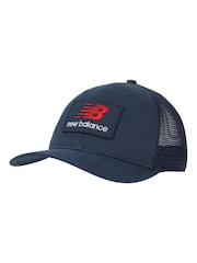 New Balance Blue Stacked Patch Logo Trucker 100% Cotton Hat - Image 1 of 3
