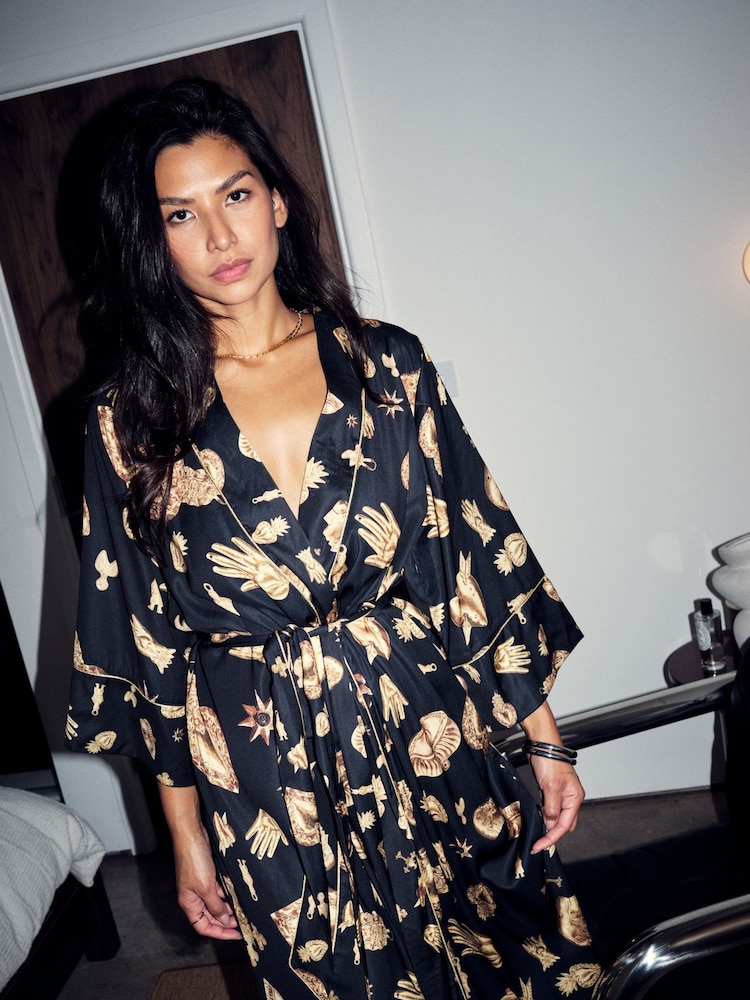 Buy Never Fully Dressed Black/Gold Charm Satin Robe from Next USA
