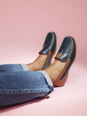 Pavers Navy-Tan Leather Moccasins - Image 1 of 6