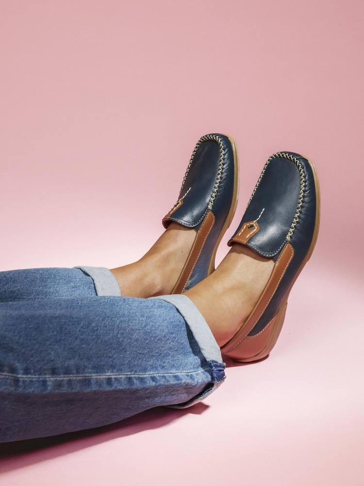 Pavers Navy-Tan Leather Moccasins - Image 1 of 6