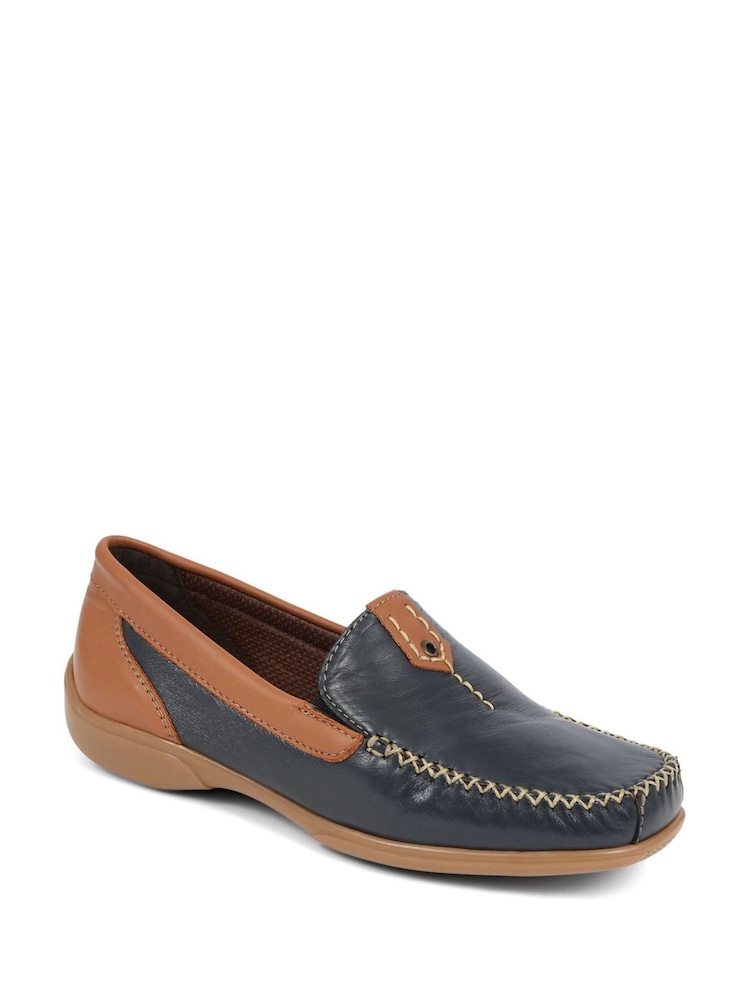 Pavers Navy-Tan Leather Moccasins - Image 3 of 6