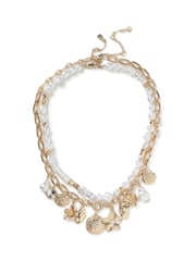 Aela Gold Tone Pearl Effect Flower Charm Layered Necklace - Image 1 of 3