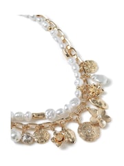 Aela Gold Tone Pearl Effect Flower Charm Layered Necklace - Image 2 of 3