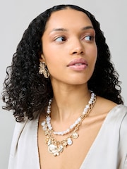 Aela Gold Tone Pearl Effect Flower Charm Layered Necklace - Image 3 of 3