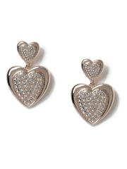 Aela Rose Gold Tone Pave Heart Drop Earrings - Image 1 of 3