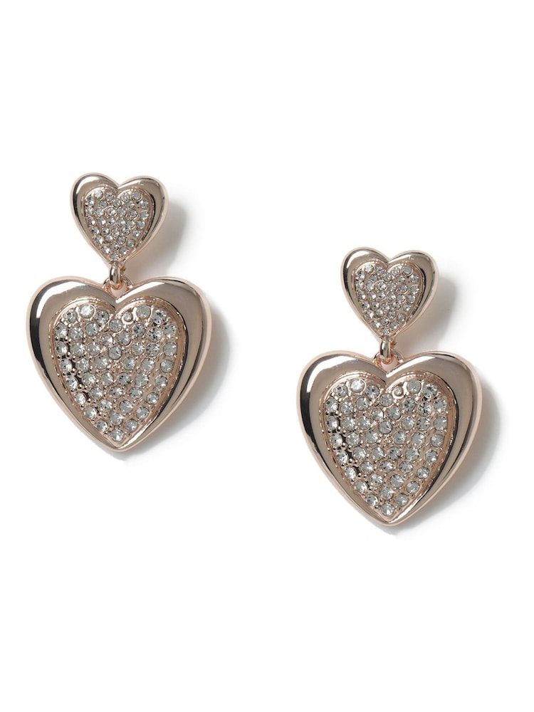 Aela Rose Gold Tone Pave Heart Drop Earrings - Image 1 of 3