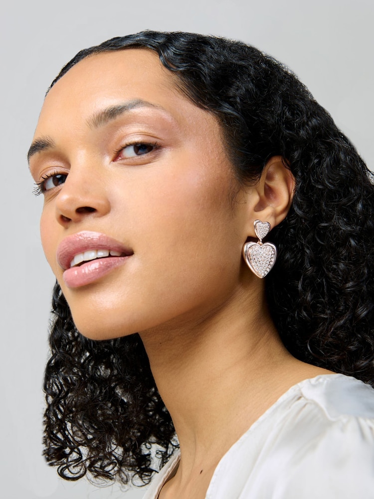 Aela Rose Gold Tone Pave Heart Drop Earrings - Image 3 of 3