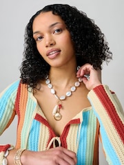 Aela Cream Pearl Effect and Shell Motif Necklace - Image 1 of 4