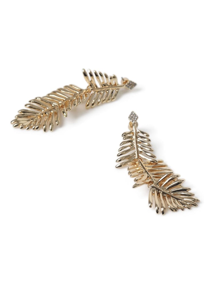 Aela Gold Tone Feather Drop Earrings - Image 2 of 4