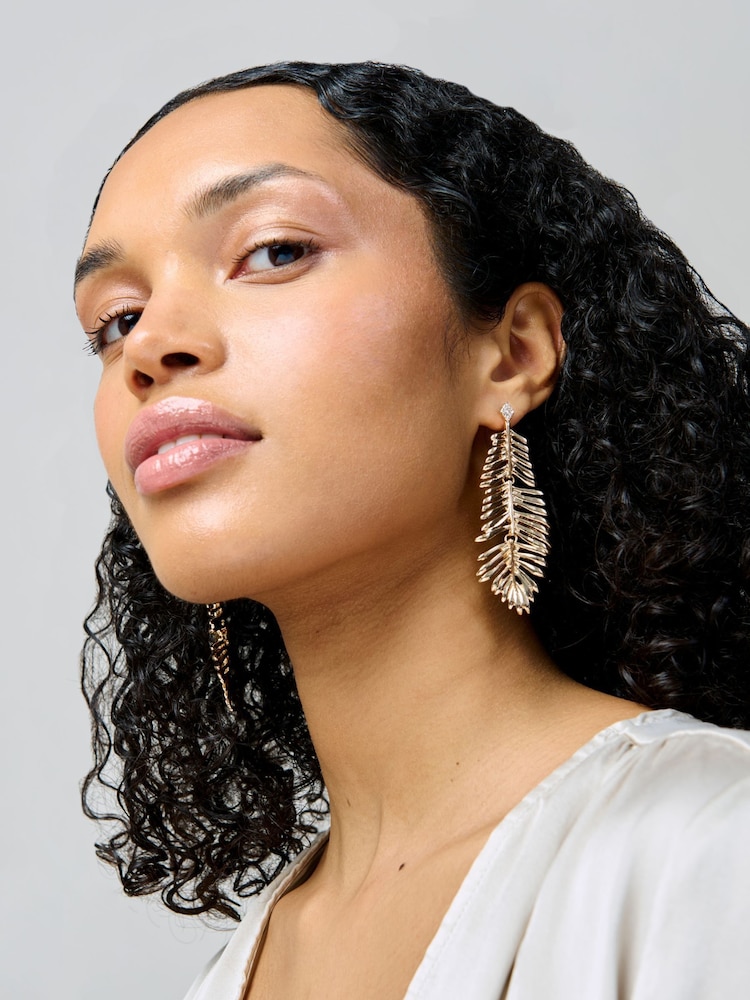Aela Gold Tone Feather Drop Earrings - Image 4 of 4