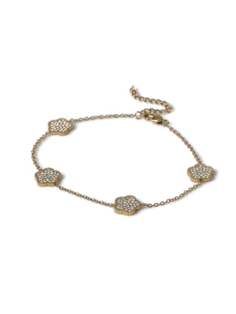Aela Gold Tone Waterproof Stainless Steel Pave Flower Anklet - Image 1 of 1