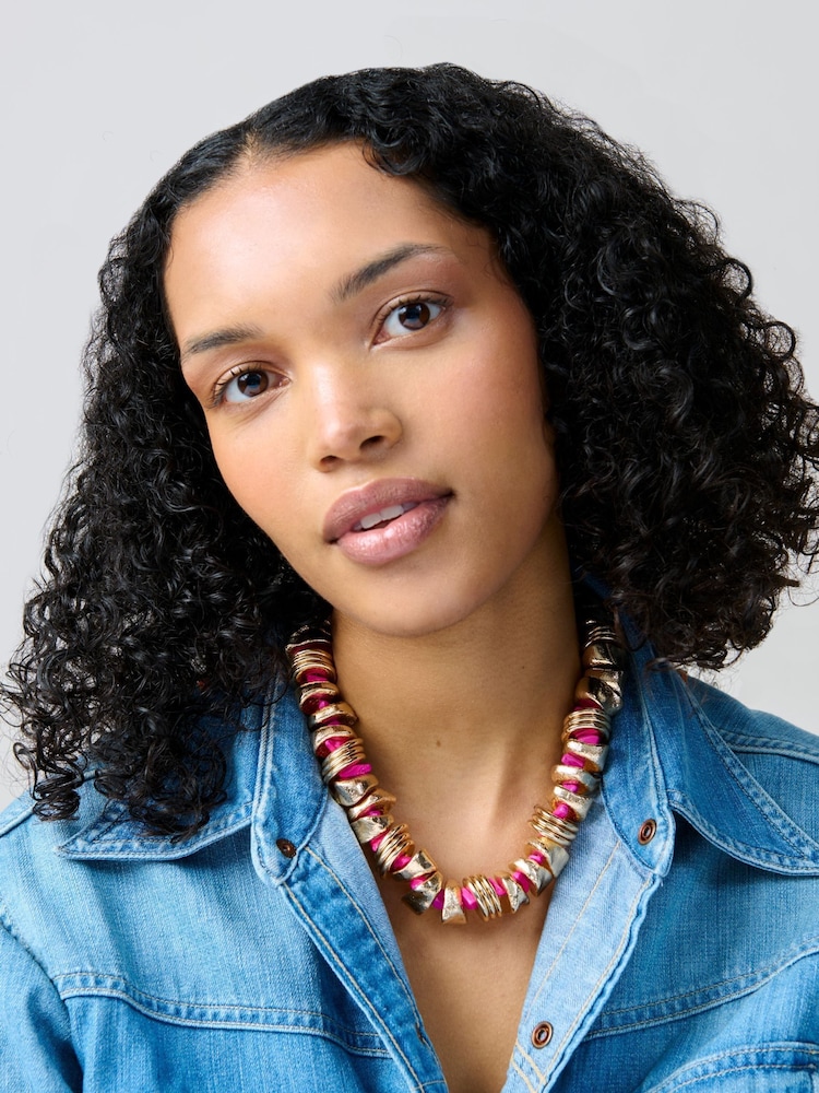 Aela Gold Tone/Pink Chunky Nugget Chipping Necklace - Image 1 of 3