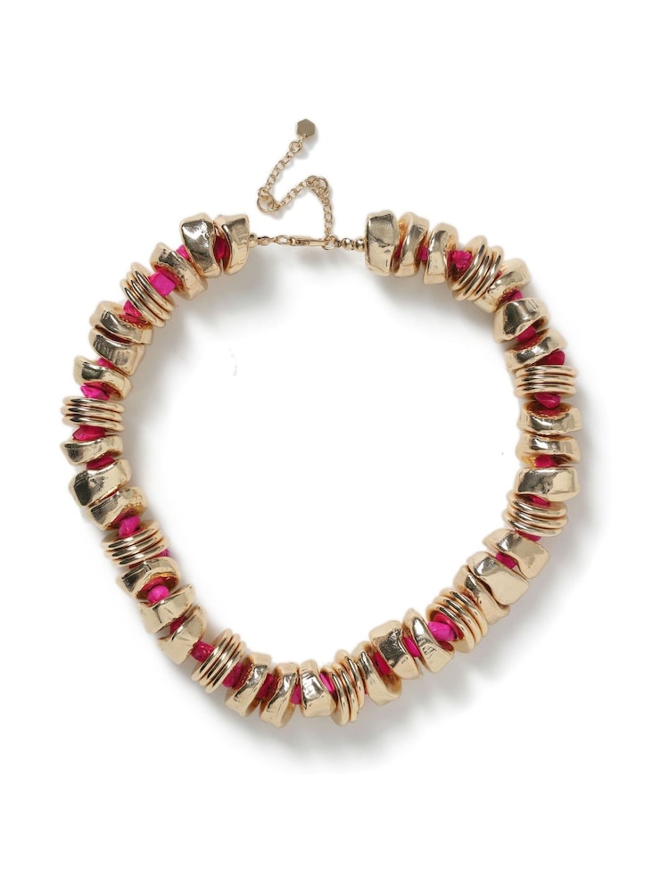 Aela Gold Tone/Pink Chunky Nugget Chipping Necklace - Image 2 of 3