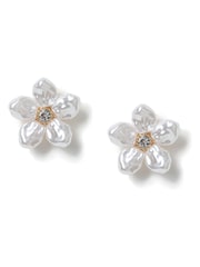 Aela Pearl Effect Flower Stud White Earrings - Bild 1 von 3