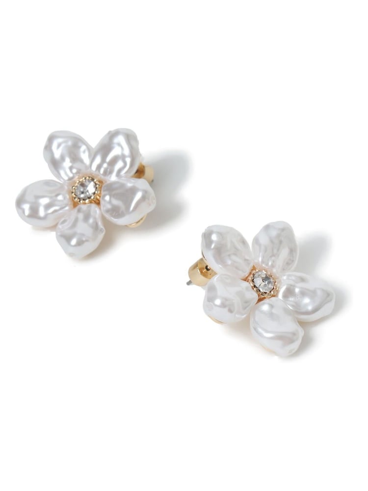 Aela Pearl Effect Flower Stud White Earrings - Bild 2 von 3