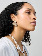 Aela Gold Tone Half Flower Earrings - Image 3 of 3