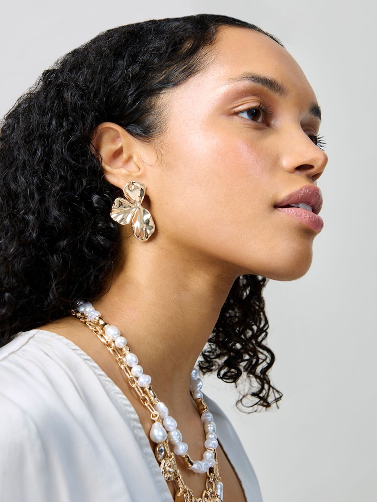Aela Gold Tone Half Flower Earrings - Image 3 of 3
