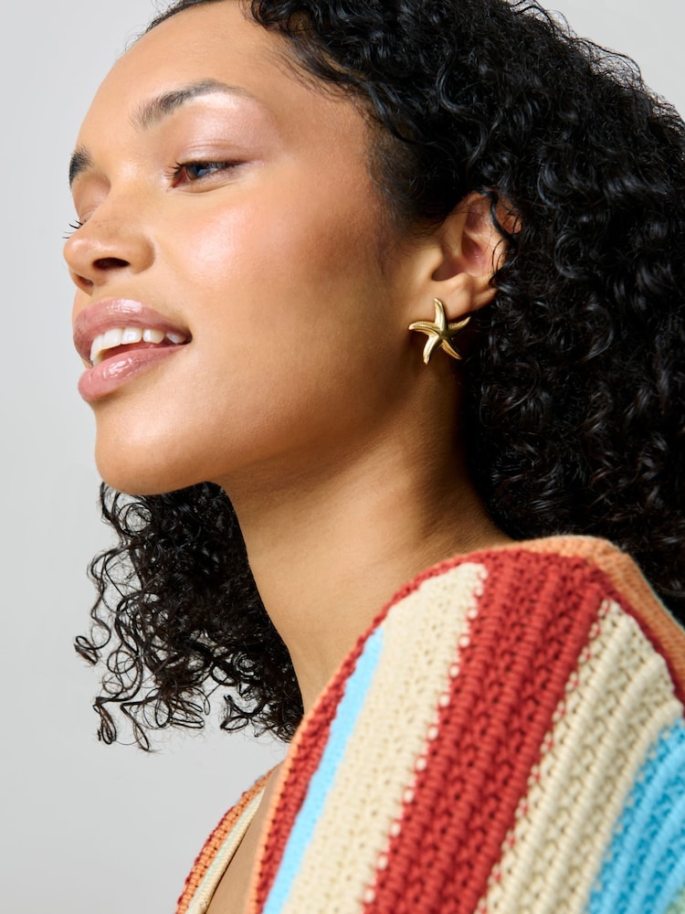Aela Gold Tone Waterproof Stainless Steel Starfish Stud Earrings - Image 3 of 3