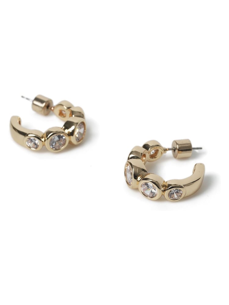 Aela Gold Tone Diamond Simulant Chunky Stone Hoop Earrings - Image 2 of 3